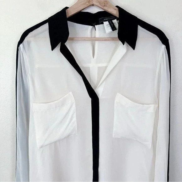 BCBGMAXAZRIA Womens Size  Medium Silk Sheer Collar Shirt - Picture 4 of 14